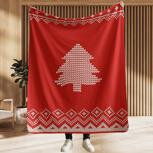 Knit Christmas Tree Sherpa Fleece Blanket