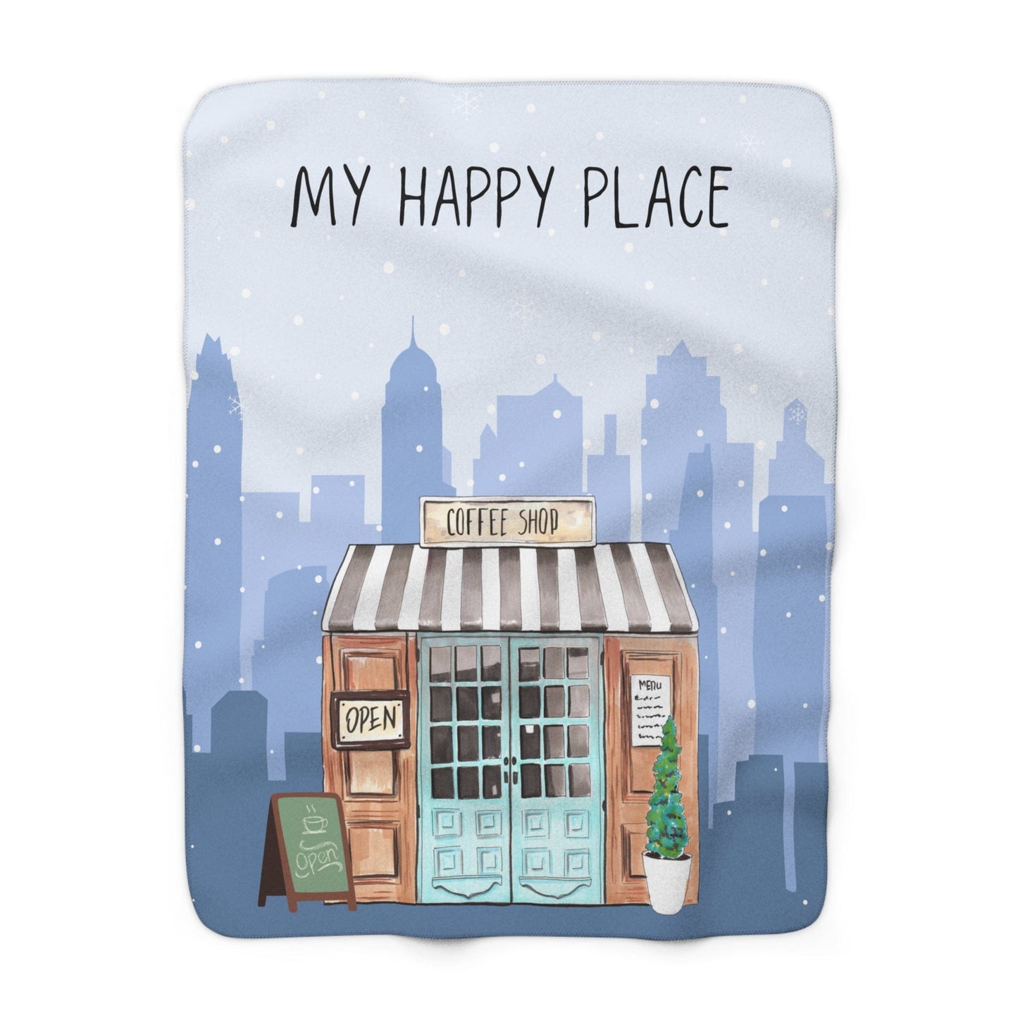 My Happy Place Coffee Shop Sherpa Fleece Blanket