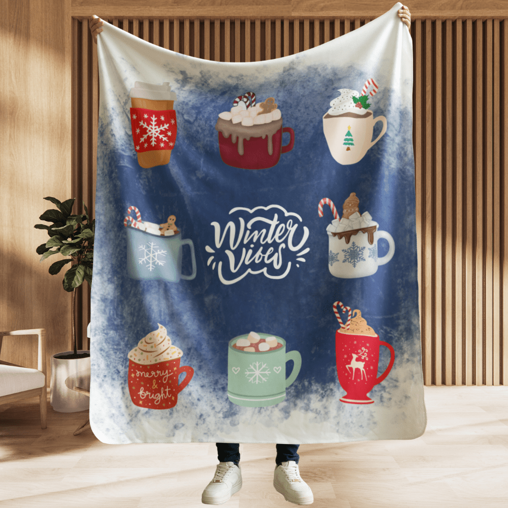 Winter Vibes Holiday Drinks Sherpa Fleece Blanket