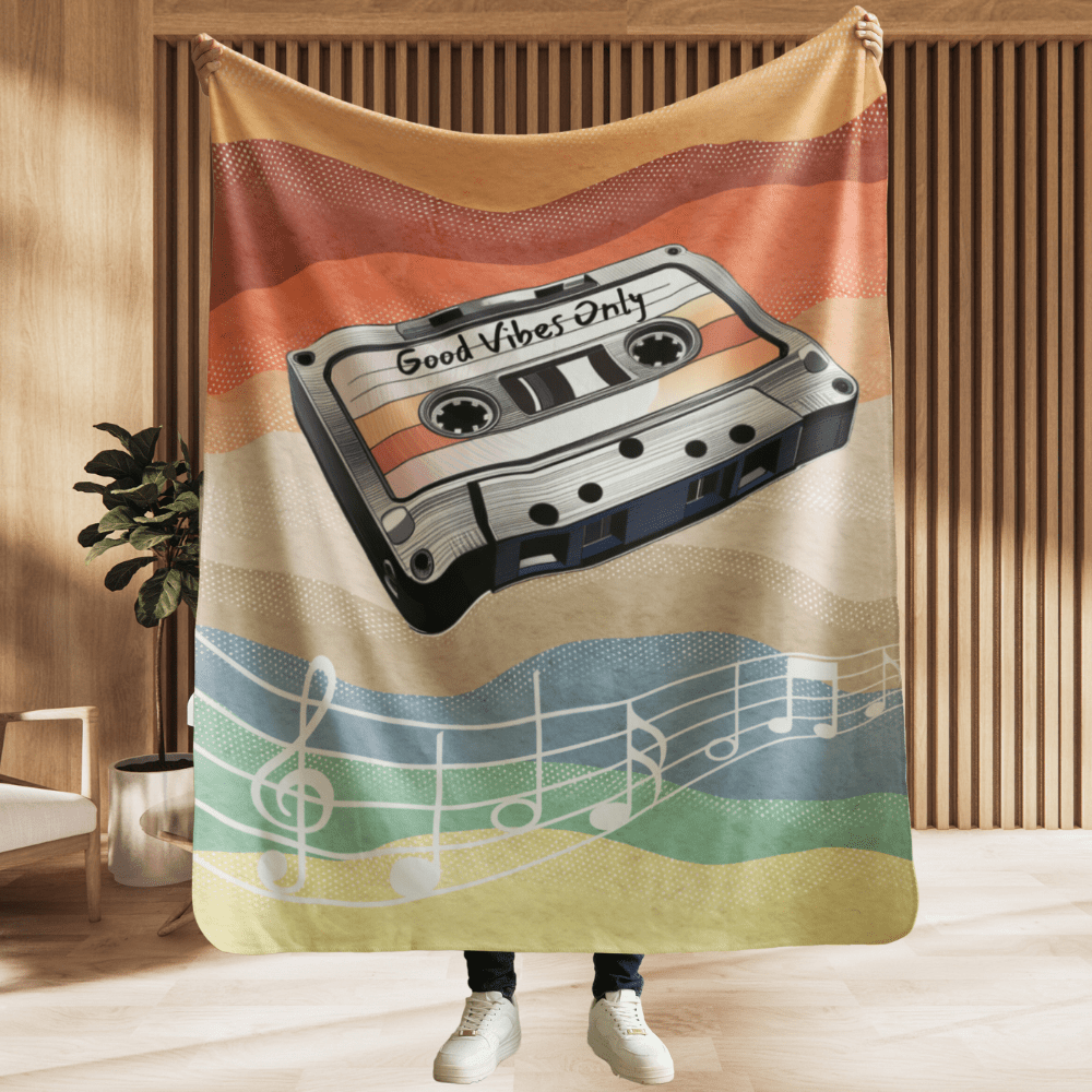 Cassette Tape, Good Vibes Only, Sherpa Fleece Blanket