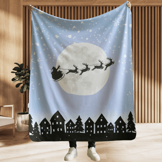 Santa Reindeer Sleigh Sherpa Fleece Blanket