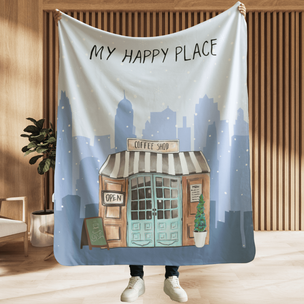 My Happy Place Coffee Shop Sherpa Fleece Blanket