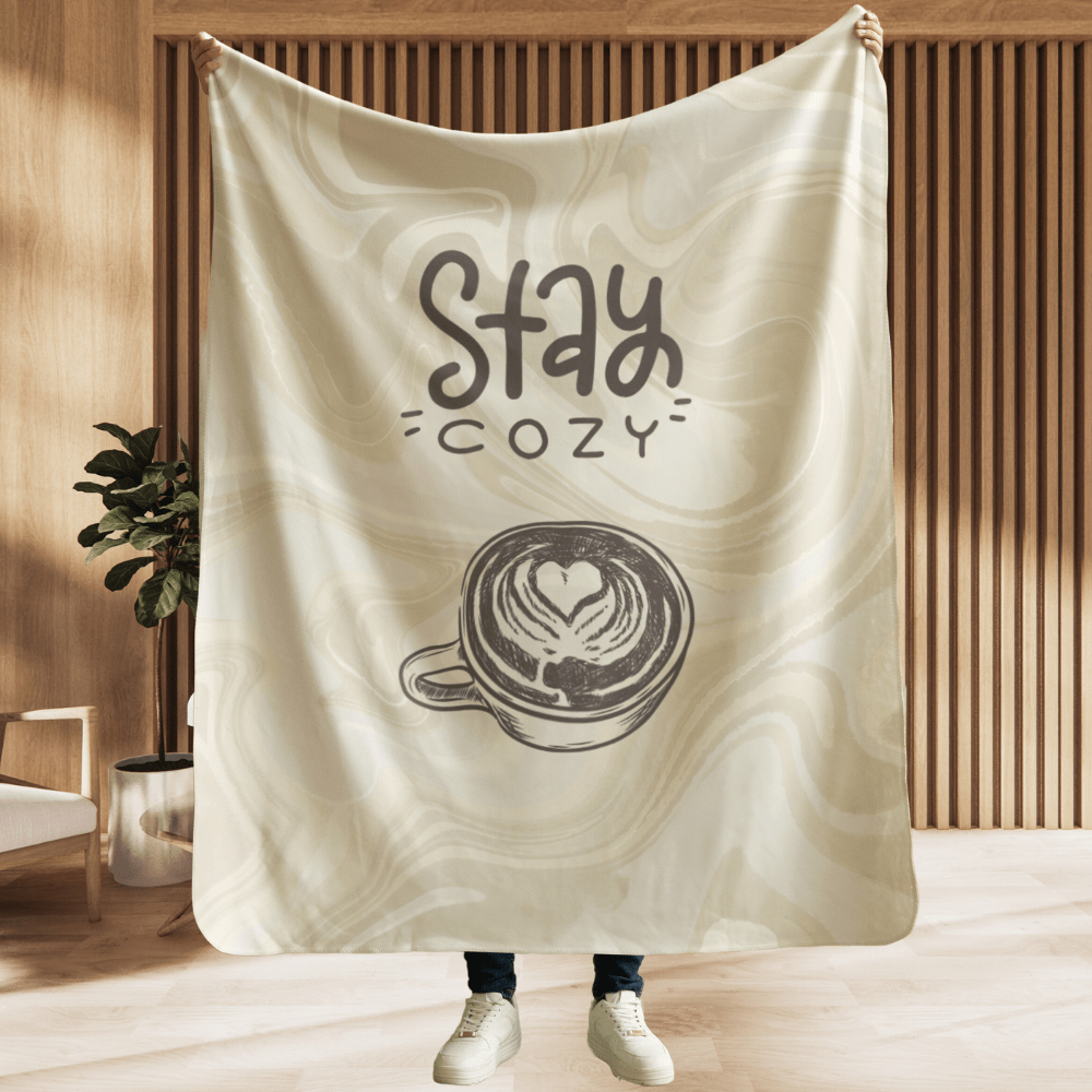 Stay Cozy Latte Coffee Sherpa Fleece Blanket