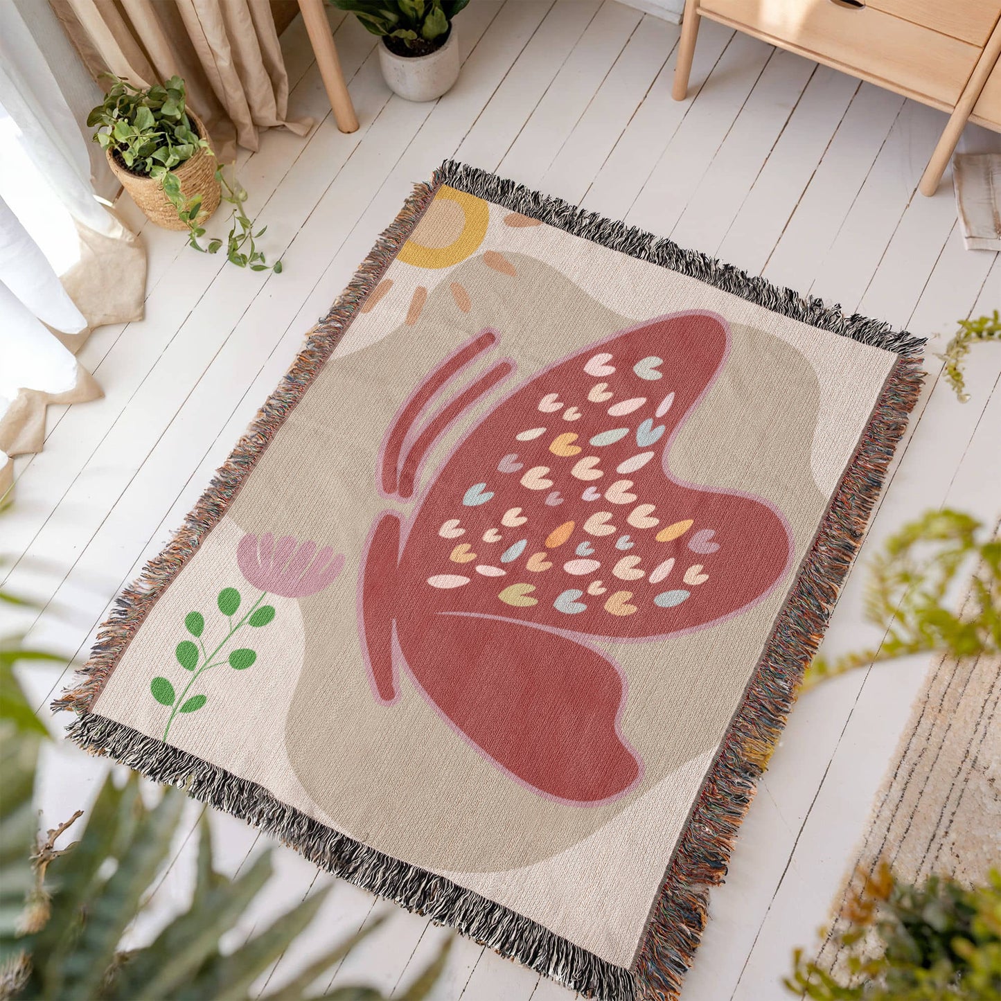 Butterfly Hearts Woven Blanket