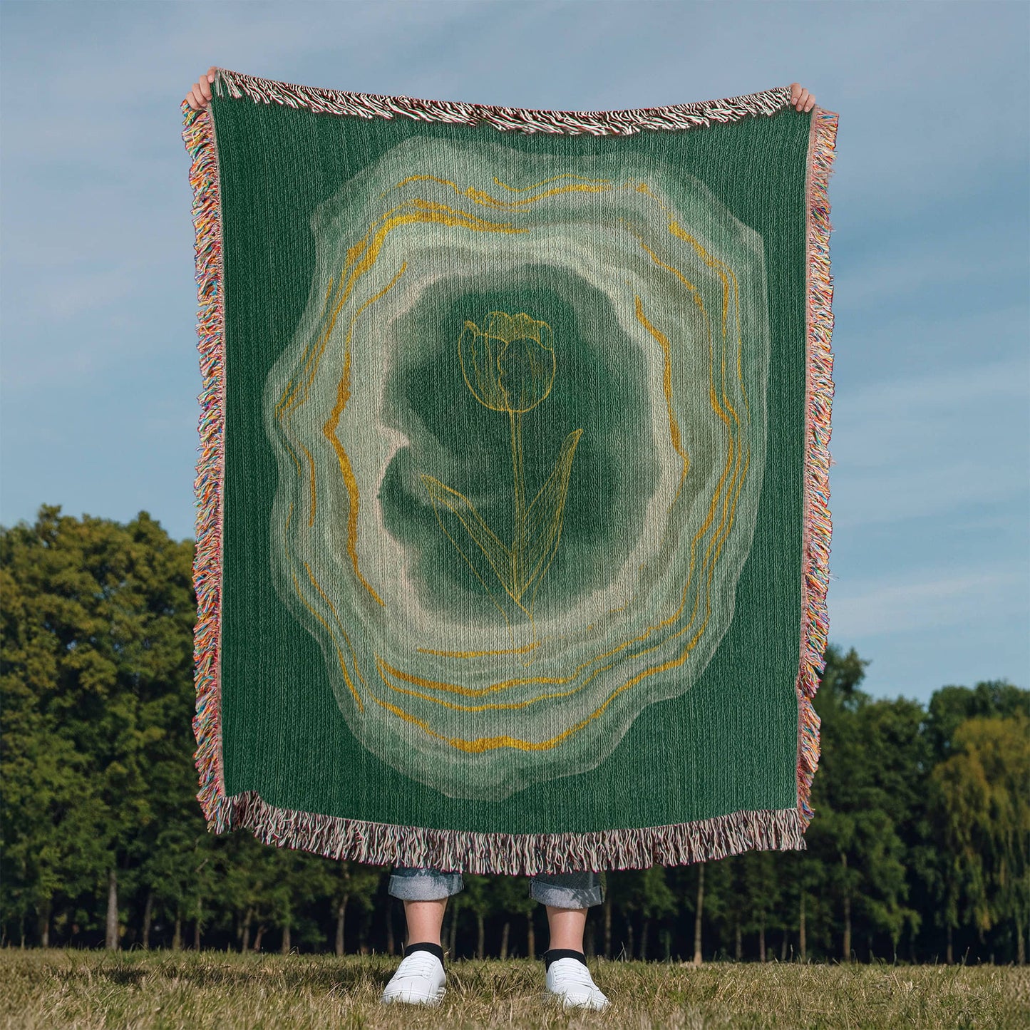 Emerald Flower Woven Blanket