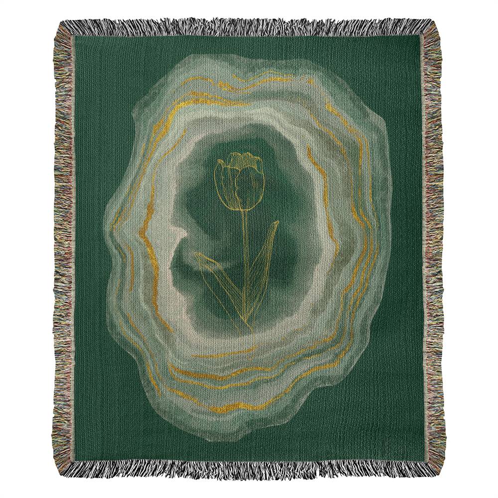 Emerald Flower Woven Blanket