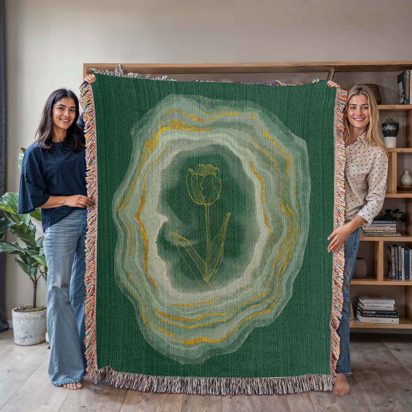 Emerald Flower Woven Blanket