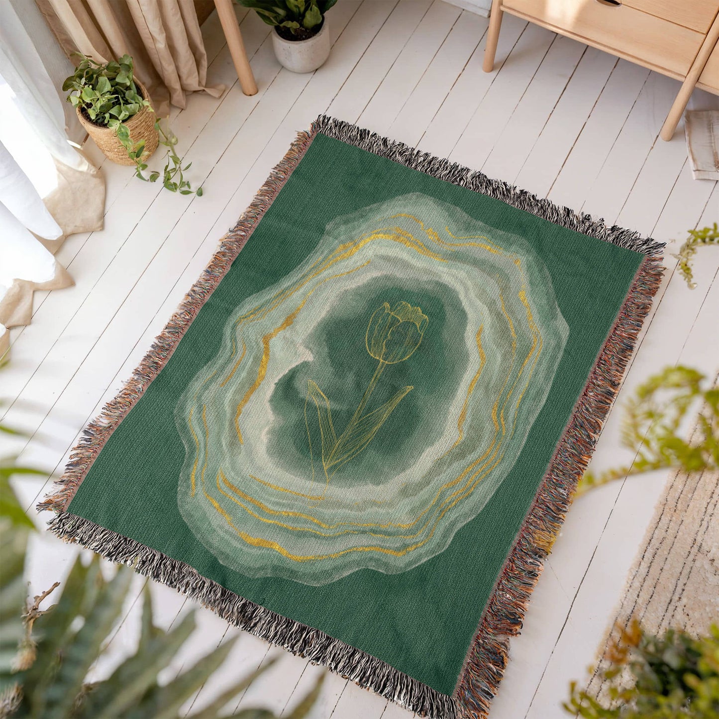 Emerald Flower Woven Blanket