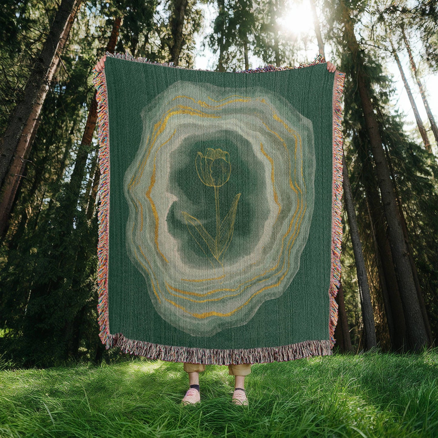 Emerald Flower Woven Blanket