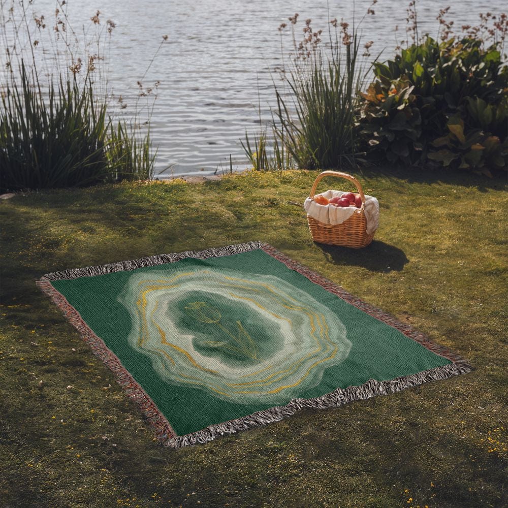 Emerald Flower Woven Blanket