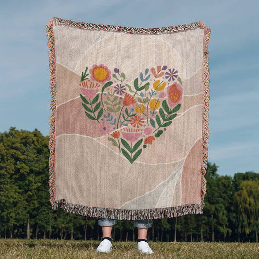 Floral Heart Woven Blanket