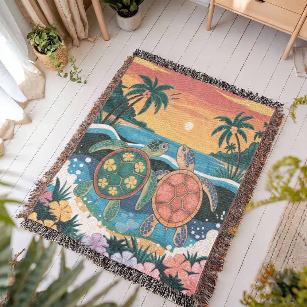 Hawaiian Sea Turtles Woven Blanket