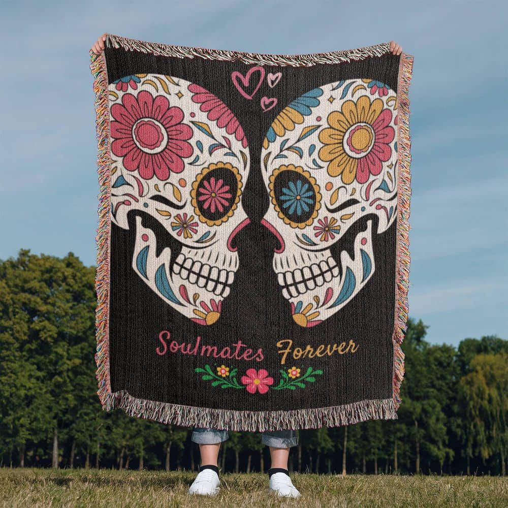 Sugar Skull Couple, Soulmates Forever Woven Blanket