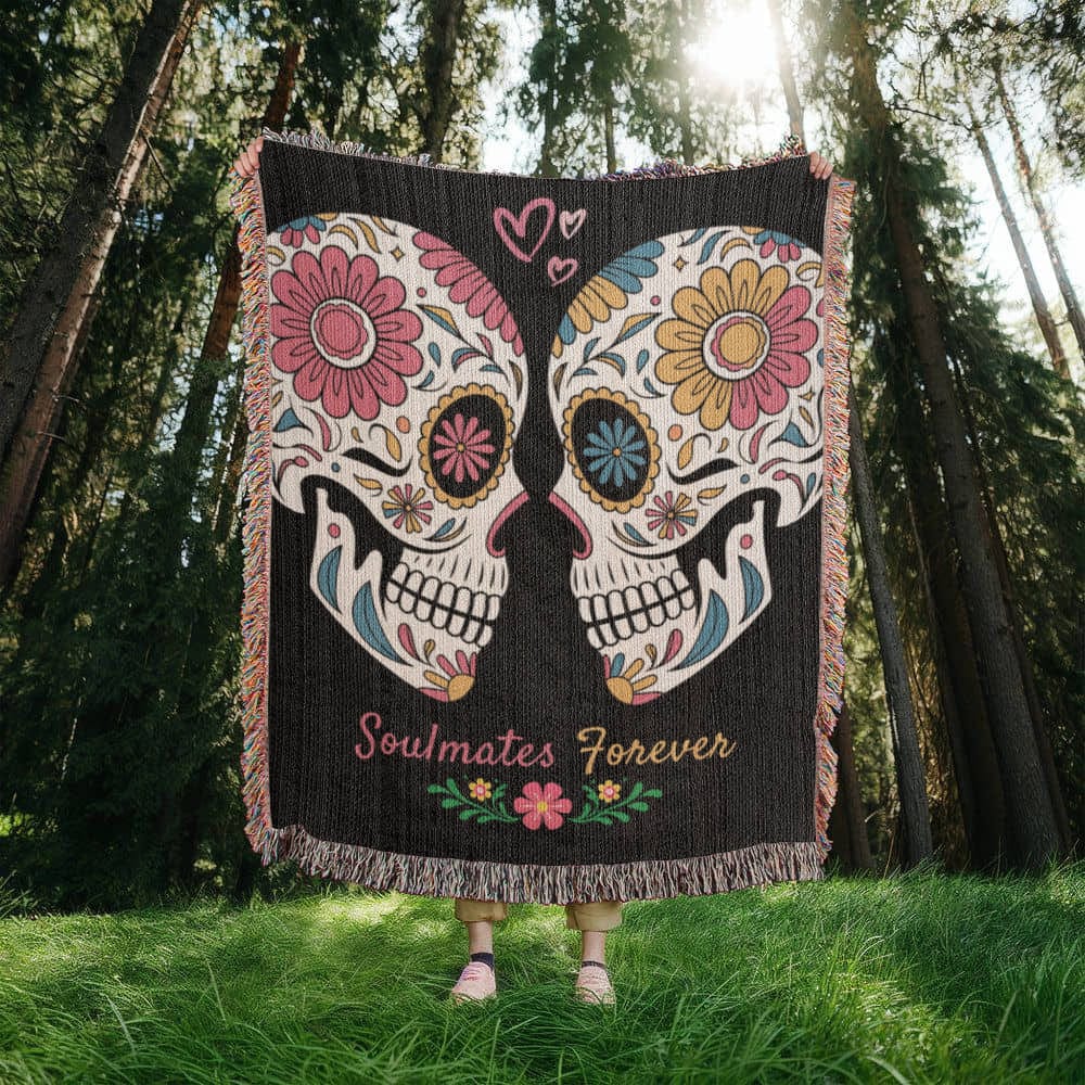 Sugar Skull Couple, Soulmates Forever Woven Blanket