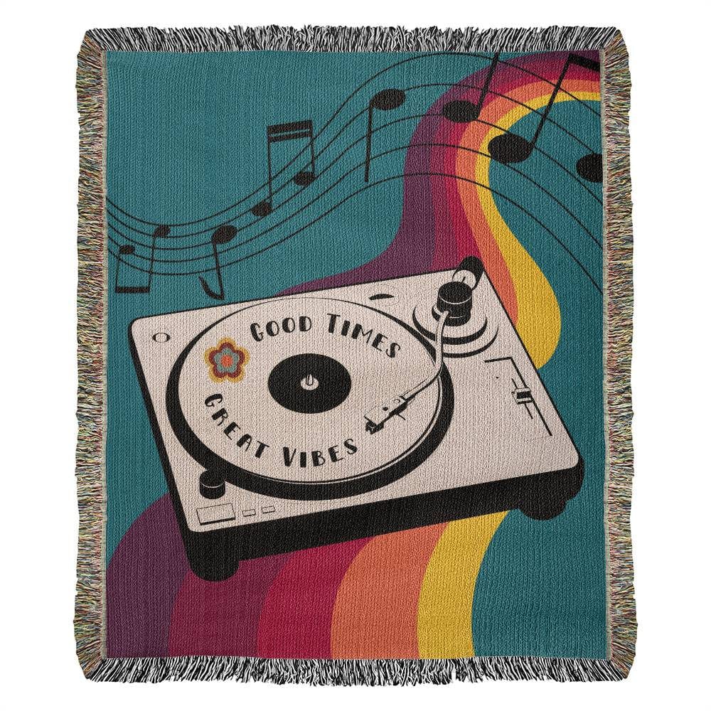 Retro Turntable, Good Times, Great Vibes Woven Blanket